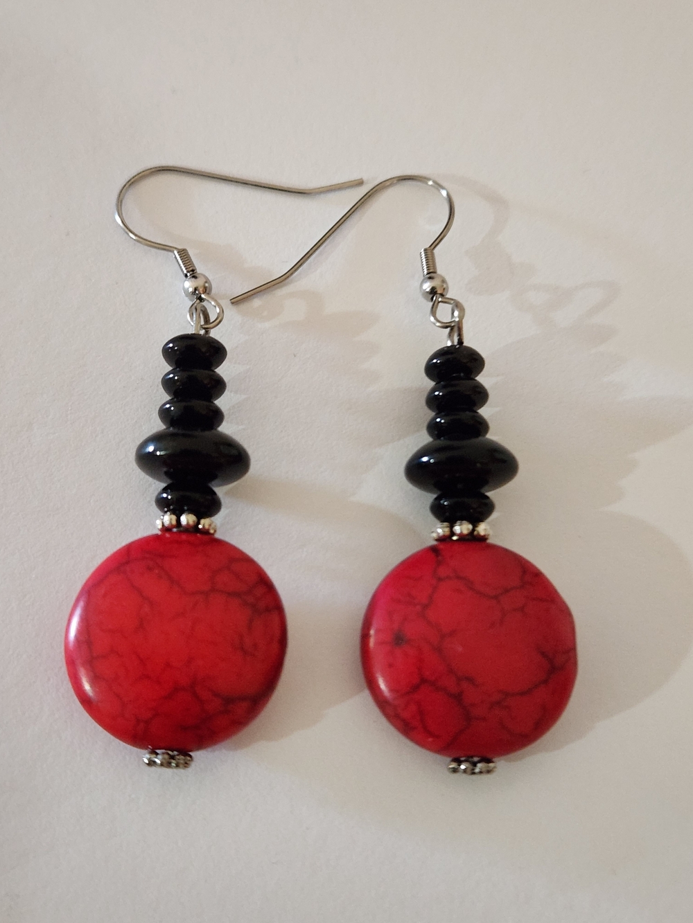 Hand Crafted Red and Black Stone Drop Earrings